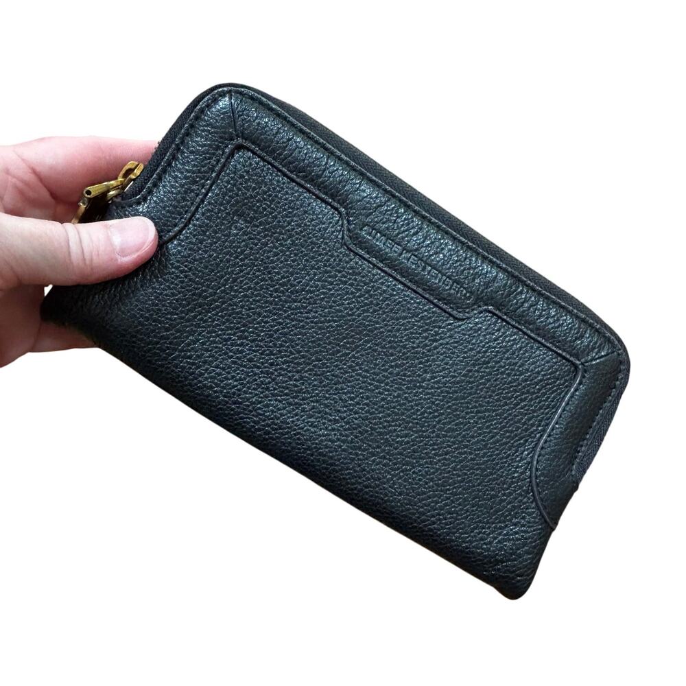 Designer Aimee Kestenberg black leather clutch purse zip around wallet